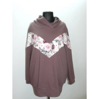 Sportowa bluza XXL z kapturem - brązowa z kwiatowymi wstawkami